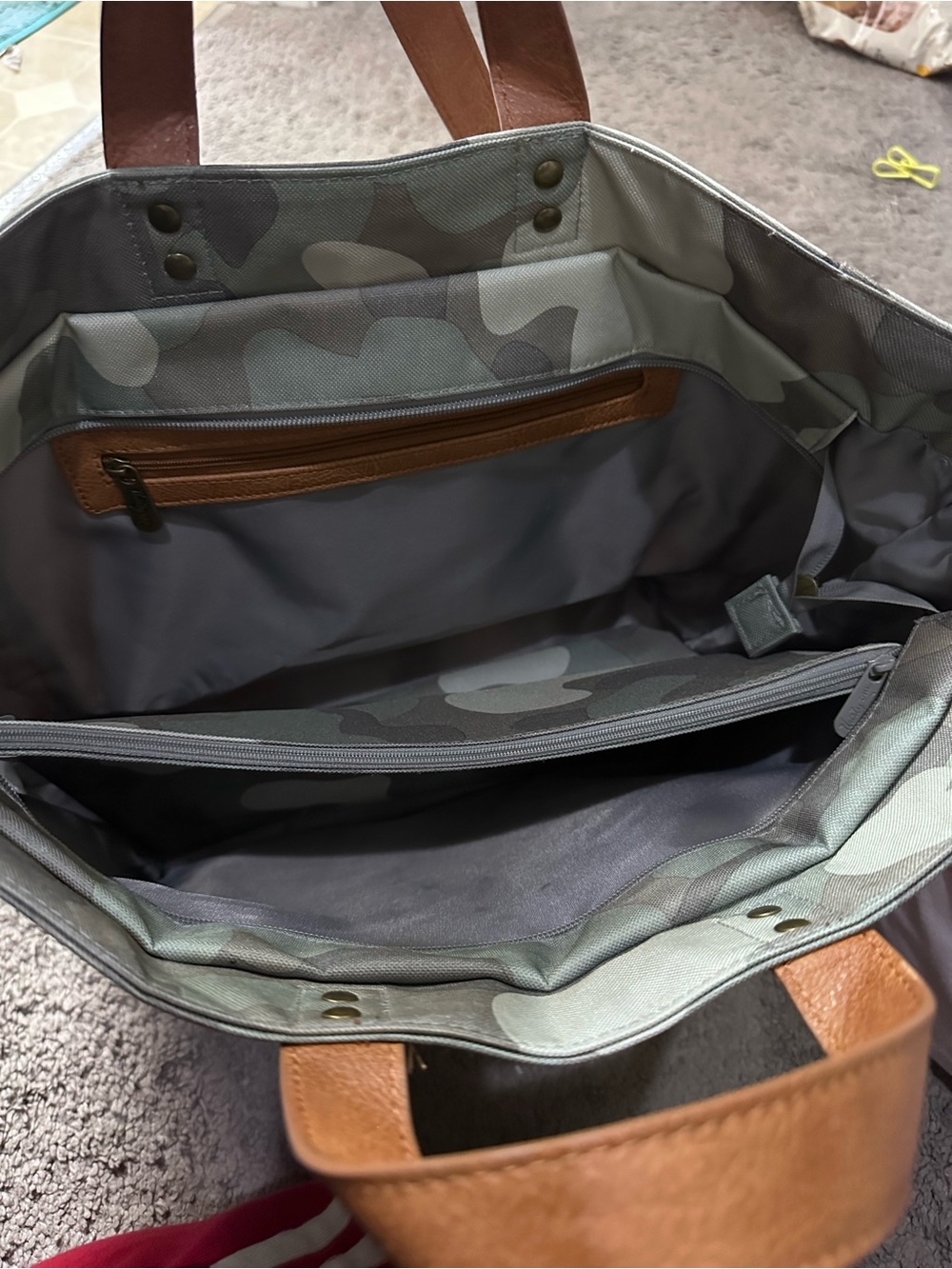 thirty-one Camo Tote with Brown Trim - Picture 2 of 3